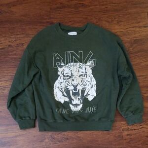 Anine Bing Green Sweatshirt with Tiger Graphic